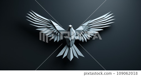 Origami bird in gray on a neutral background with space for text 109062018