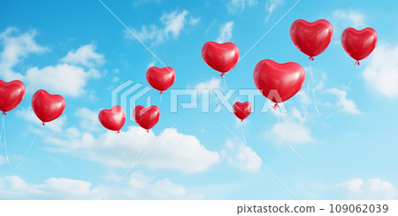 balloons in the shape of red hearts flying in the sky on valentine's day balloons in the shape of red hearts flying in the sky on valentine's day 109062039