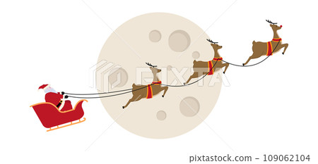 An illustration of Santa flying in his sleigh and reindeers. An illustration of Santa flying in his sleigh and reindeers. 109062104