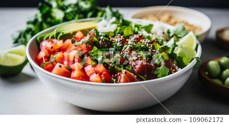 Photo of ahi tuna poke bowls, a traditional Hawaiian food Photo of ahi tuna poke bowls, a traditional Hawaiian food 109062172