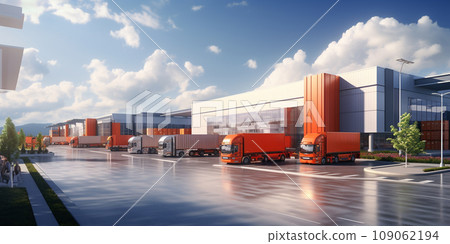 distribution warehouse with trucks of different capacity 109062194