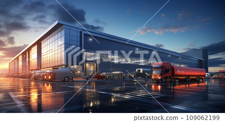 distribution warehouse with trucks of different capacity 109062199