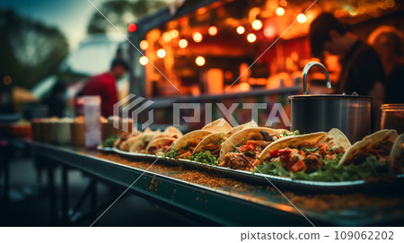 street food with blurred background of food truck at city festival street food with blurred background of food truck at city festival 109062202