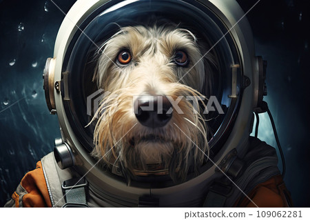 Dog portrait in a Astronaut's Helmet and costume. 109062281