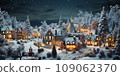 Decorated Christmas village with Snow in vintage style. Winter Village Landscape. Christmas Card 109062370