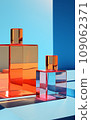 Mockup of empty glass vessels of different shapes on the background of different colors, vertical photo 109062371