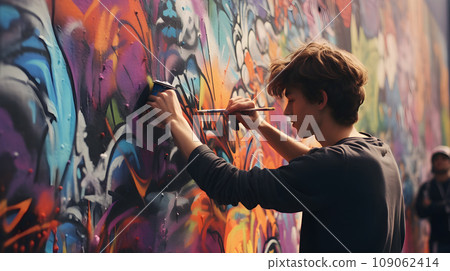 Young street graffiti artist 109062414