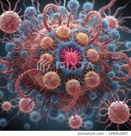 A close up digital illustration of a virus mutation. 109062907
