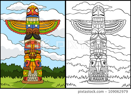 Native American Indian Totem Coloring Illustration 109062979