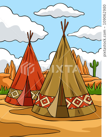 Native American Indian Tepee Colored Cartoon  109062980