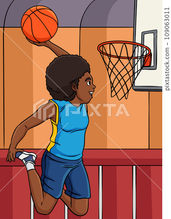 Basketball Girl Slam Dunk Colored Cartoon Basketball Girl Slam Dunk Colored Cartoon 109063011
