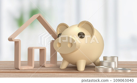 The Piggy Bank and House for earn or saving money concept 3d rendering The Piggy Bank and House for earn or saving money concept 3d rendering 109063040