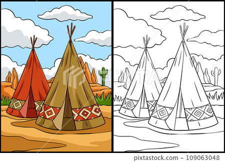 Native American Indian Tepee Coloring Illustration 109063048
