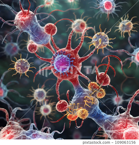 A close up digital illustration of a virus mutation. 109063156