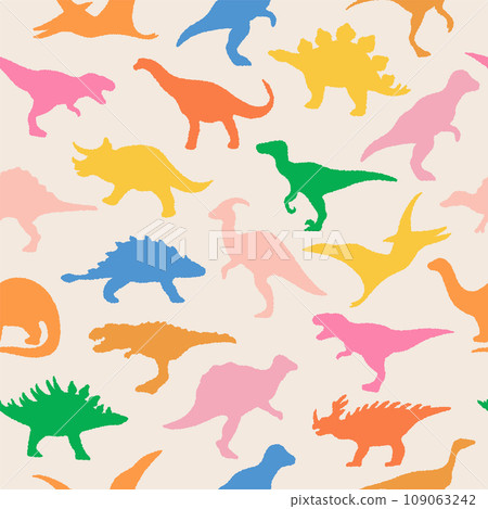 Dinosaurs seamless pattern in vivid pastel colours Dinosaurs seamless pattern in vivid pastel colours 109063242