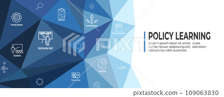 Policy Learning Web Header Banner with Leadership and Training, Compliance Training Icons 109063830