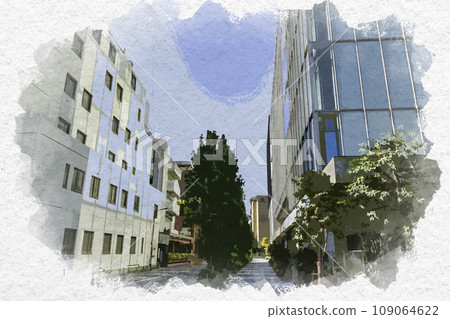 Watercolor painting style, Tokyo Kojimachi, Hanzomon Hospital and Kojimachi Sumitomo 2nd Building, Chiyoda-ku, Tokyo Watercolor painting style, Tokyo Kojimachi, Hanzomon Hospital and Kojimachi Sumitomo 2nd Building, Chiyoda-ku, Tokyo 109064622