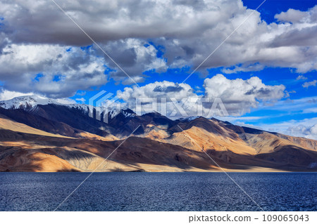 Himalayan mountain lake in Himalayas Tso Moriri on sunset, Korzok, Ladakh, India Himalayan mountain lake in Himalayas Tso Moriri on sunset, Korzok, Ladakh, India 109065043