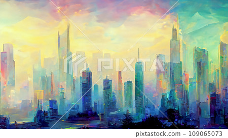 朦朧的摩天大樓城市的插圖 109065073