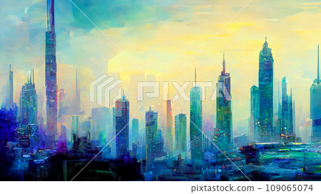 朦朧的摩天大樓城市的插圖 109065074