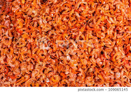 Dried shrimps close up in market in Asia Dried shrimps close up in market in Asia 109065145