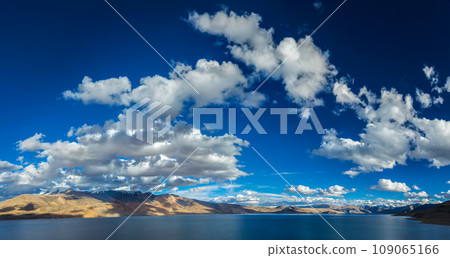 Panorama of Himalayan lake Tso Moriri in Himalayas on sunset, Korzok, Ladakh, India 109065166