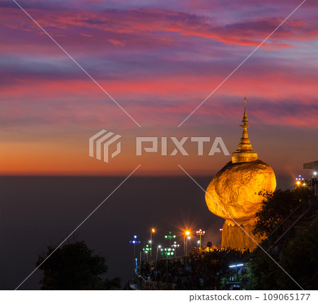Golden Rock - Kyaiktiyo Pagoda - famous Myanmar landmark, Buddhist pilgrimage site and tourist attraction, Myanmar Golden Rock - Kyaiktiyo Pagoda - famous Myanmar landmark, Buddhist pilgrimage site and tourist attraction, Myanmar 109065177