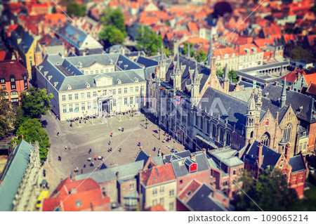Vintage retro hipster style travel image of aerial view of the Burg square with the City Hall. Bruges (Brugge) , Belgium Vintage retro hipster style travel image of aerial view of the Burg square with the City Hall. Bruges (Brugge) , Belgium 109065214