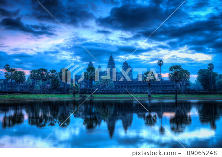 High dynamic range (hdr) image of Angkor Wat - famous Cambodian landmark - on sunrise. Siem Reap, Cambodia 109065248