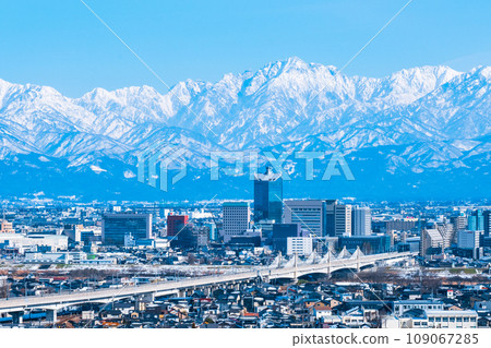 從吳羽山公園眺望富山市和立山山脈（冬季） 109067285