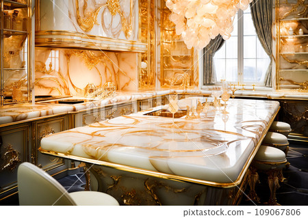 exquisite expensive kitchen made of marble, mother of pearl and gold with inlay exquisite expensive kitchen made of marble, mother of pearl and gold with inlay 109067806