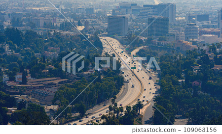 View over Los Angeles on a foggy day 109068156