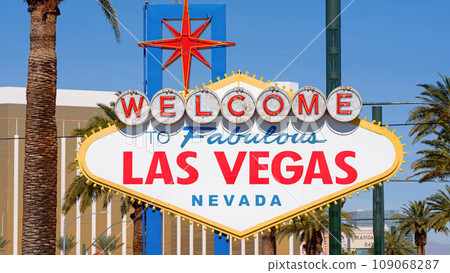 Las Vegas Welcome sign is a famous landmark Las Vegas Welcome sign is a famous landmark 109068287