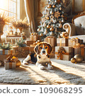 Western Yuletide Charm: Beagle and Gifts in Sunlit Room 109068295