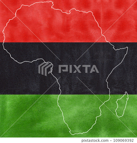 Africa outline map of the continent, flag colors black green red. Kwanzaa holiday. Black history month. Hand drawn watercolor illustration background. Design element for postcard, poster 109069392