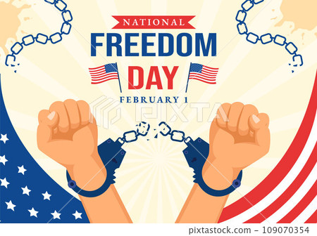 National Freedom Day Vector Illustration on 1 February with USA Flag and Hands in Handcuffs to Honoring all Who Served in Flat Background 109070354