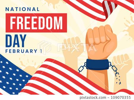 National Freedom Day Vector Illustration on 1 February with USA Flag and Hands in Handcuffs to Honoring all Who Served in Flat Background 109070355