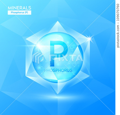 Phosphorus minerals in the form of blue crystal stone gems. Mineral crystals in natural shiny surface for nutrition design products food and drug for health. Scientific medical concept. 3D Vector. 109070760