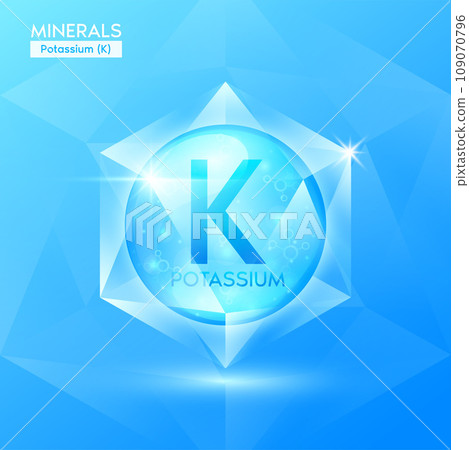 Potassium minerals in the form of blue crystal stone gems. Mineral crystals in natural shiny surface for nutrition design products food and drug for health. Scientific medical concept. 3D Vector. Potassium minerals in the form of blue crystal stone gems. Mineral crystals in natural shiny surface for nutrition design products food and drug for health. Scientific medical concept. 3D Vector. 109070796