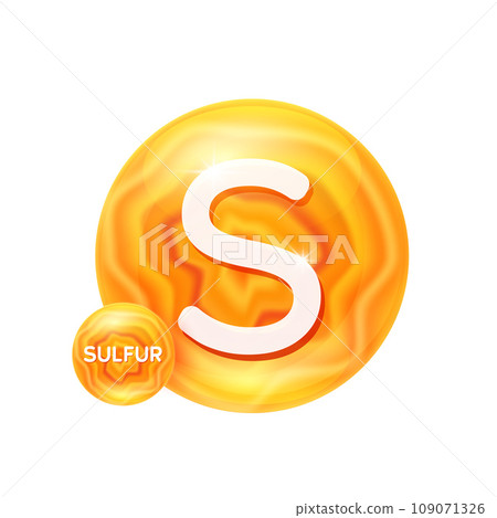 Sulfur minerals vitamins essential supplement to the health body. Mineral crystals orange stone on white background for nutrition design products food and drug. Scientific medical concept. 3D Vector. Sulfur minerals vitamins essential supplement to the health body. Mineral crystals orange stone on white background for nutrition design products food and drug. Scientific medical concept. 3D Vector. 109071326