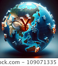 Yen Symbols Highlighting Japan on a Global Map 109071335