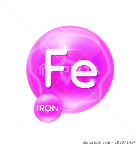 Iron minerals vitamins essential supplement to the health body. Mineral crystals pink stone on white background for nutrition design products food and drug. Scientific medical concept. 3D Vector. 109071454