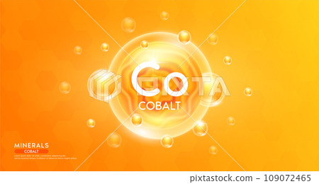 Cobalt minerals inside orange bubble floating in the air. Vitamins complex essential supplement to the health care. For food nutrition and medicine. Science medical concept. Banner 3D vector. Cobalt minerals inside orange bubble floating in the air. Vitamins complex essential supplement to the health care. For food nutrition and medicine. Science medical concept. Banner 3D vector. 109072465