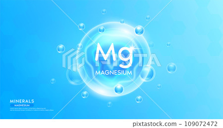 Magnesium minerals inside blue bubble floating in the air. Vitamins complex essential supplement to the health care. For food nutrition and medicine. Science medical concept. Banner 3D vector. Magnesium minerals inside blue bubble floating in the air. Vitamins complex essential supplement to the health care. For food nutrition and medicine. Science medical concept. Banner 3D vector. 109072472