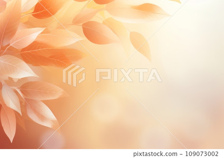 Seasonal fall foliage with detail textures, frame from autumn leaves. Yellow orange beige gradient color. Botanical trend background. Selective focus, bokeh effect. Copy space. 109073002
