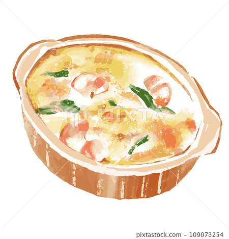 Hot shrimp gratin hand-drawn illustration 109073254