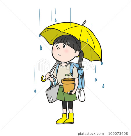 雨天帶著很多行李的小學生(彩色) 雨天帶著很多行李的小學生(彩色) 109073408