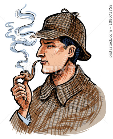 Sherlock Holmes character. Hand-drawn illustration Sherlock Holmes character. Hand-drawn illustration 109073758