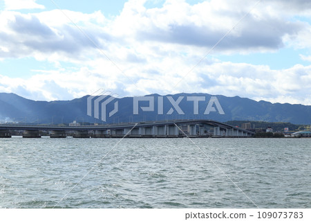 Lake Biwa Bridge seen from Moriyama City side Lake Biwa Bridge seen from Moriyama City side 109073783