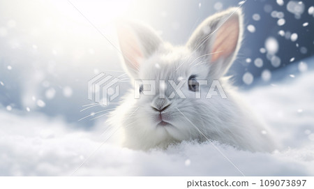 Cute rabbit looking at camera in the snow 109073897